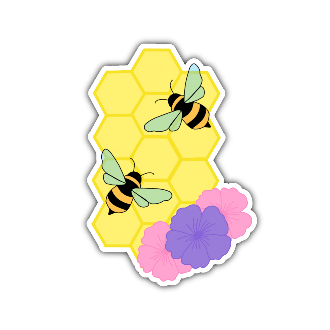 Floral Honeycomb Bee Sticker